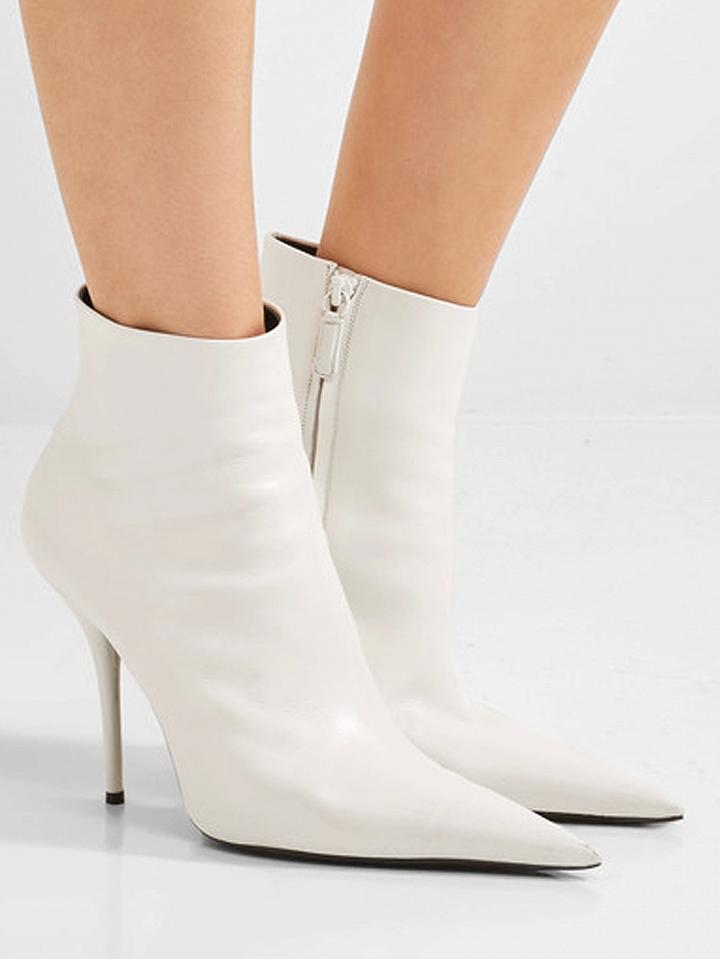 Choies White Leather Heeled Zip Ankle Boots