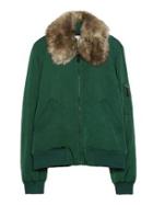 Choies Green Zipper Bomber Jacket With Fur Collar