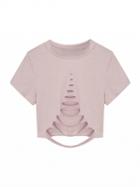 Choies Pink Ripped Short Sleeve Cropped T-shirt