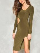 Choies Army Green Cut Out Waist Thigh Split Bodycon Dress