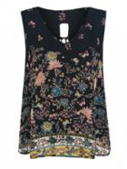 Choies Black Butterfly And Floral Print Tie Up Back Chiffon Vest