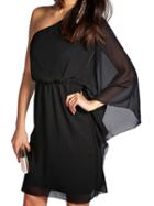 Choies Black Batwing Sleeve Single Shoulder Chiffon Dress