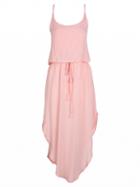 Choies Pink Layered Top Tie Waist Curved Hem Cami Dress