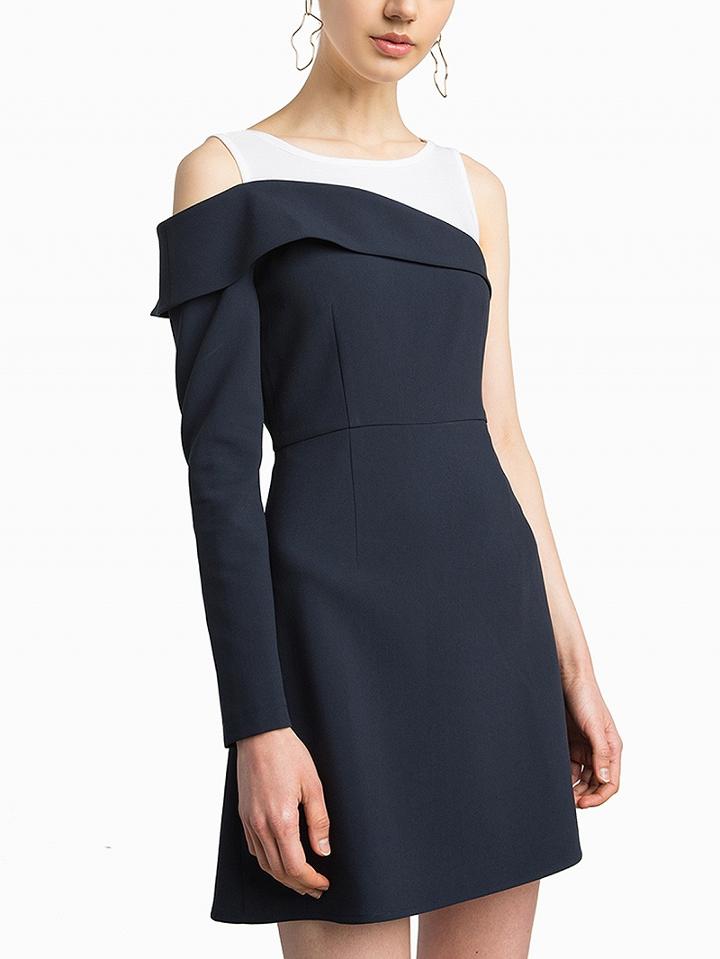 Choies Navy Contrast Foldover One Sleeve Side Button Mini Dress