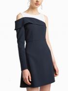 Choies Navy Contrast Foldover One Sleeve Side Button Mini Dress