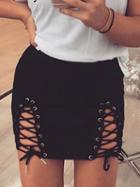 Choies Black Lace Up Side Faux Suede Pencil Mini Skirt