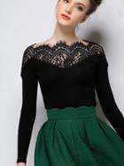 Choies Black Lace Panel Tight Long Sleeve T-shirt