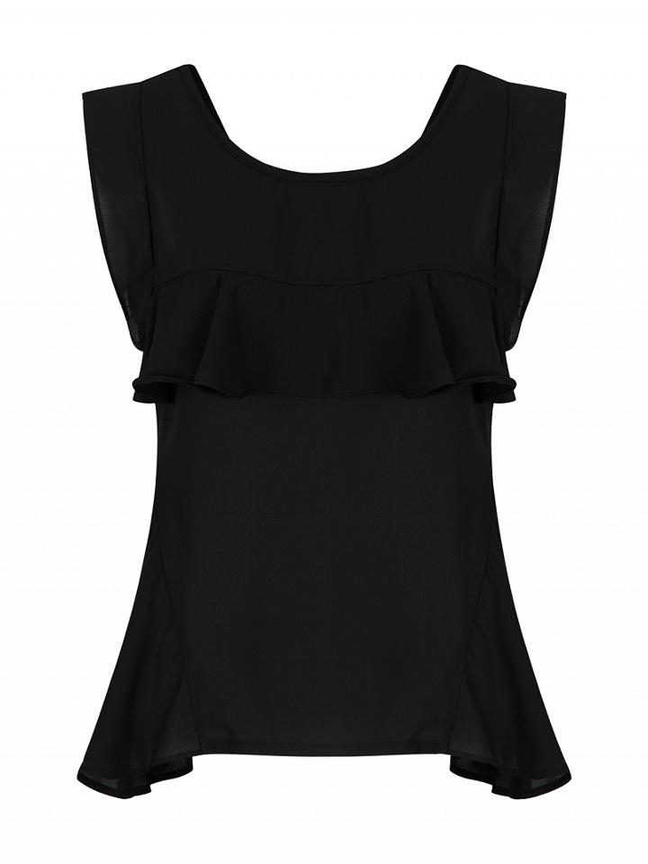Choies Black Ruffle Detail Chiffon Blouse
