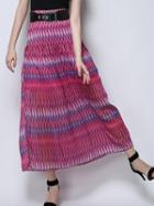 Choies Rose Red Pop Print Belt Waist Ruched High Waist Maxi Skirt