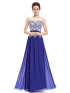 Choies Blue Contrast Crochet Overlay Bow Belt Waist Maxi Dress