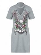 Choies Gray Choker Neck Eagle Print Tee Dress