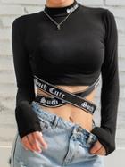 Choies Black Cotton Letter Panel Cross Strap Long Sleeve Chic Women Crop Top
