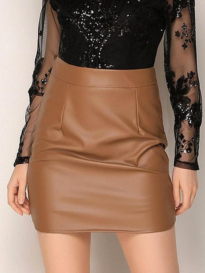 Choies Khaki High Waist Leather Look Mini Skirt