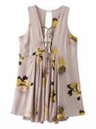 Choies Multicolor Plunge V-neck Floral Lace Up Back Split Dress