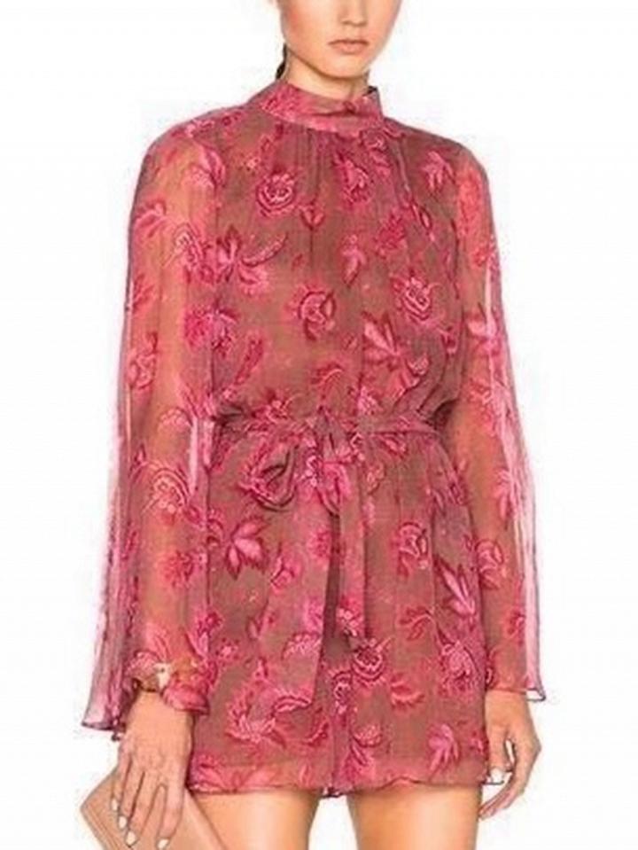 Choies Red Tie Waist Open Back Flare Sleeve Romper Playsuit
