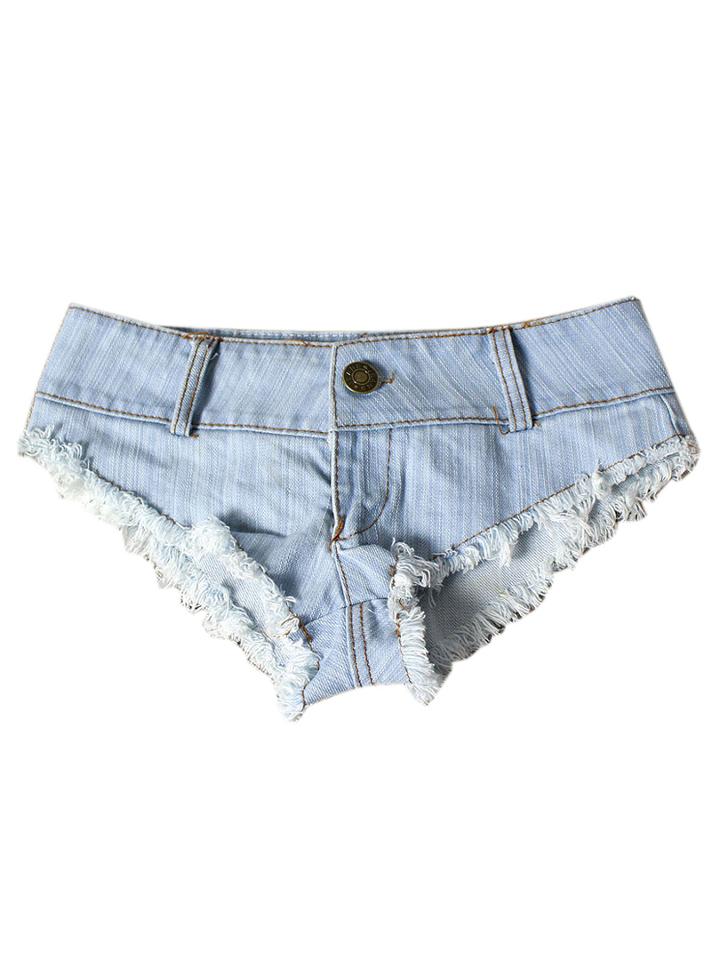 Choies Light Blue Low Waist Frayed Hem Hot Denim Shorts
