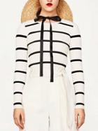 Choies White Stripe Open Back Long Sleeve Knit Jumper