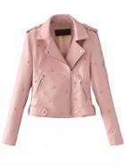 Choies Pink Stud Detail Leather Look Biker Jacket