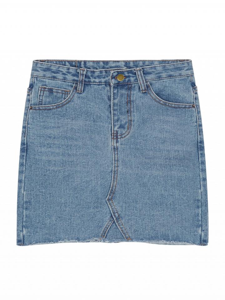 Choies Blue Light Wash Raw Hem Pencil Denim Skirt