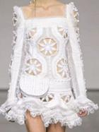 Choies White Fishtail Hem Long Sleeve Chic Women Lace Mini Dress