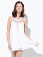 Choies White Crochet Lace Panel Sleeveless Mini Dress