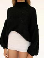 Choies Black Drop Shoulder Puff Sleeve Knit Sweater