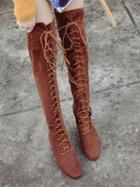 Choies Brown Faux Suede Lace Up Over The Knee Boots