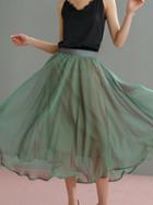 Choies Light Green Chiffon High Waist Chic Women Midi Skirt