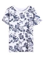 Choies White Peony Print Slit Side Short Sleeve T-shirt