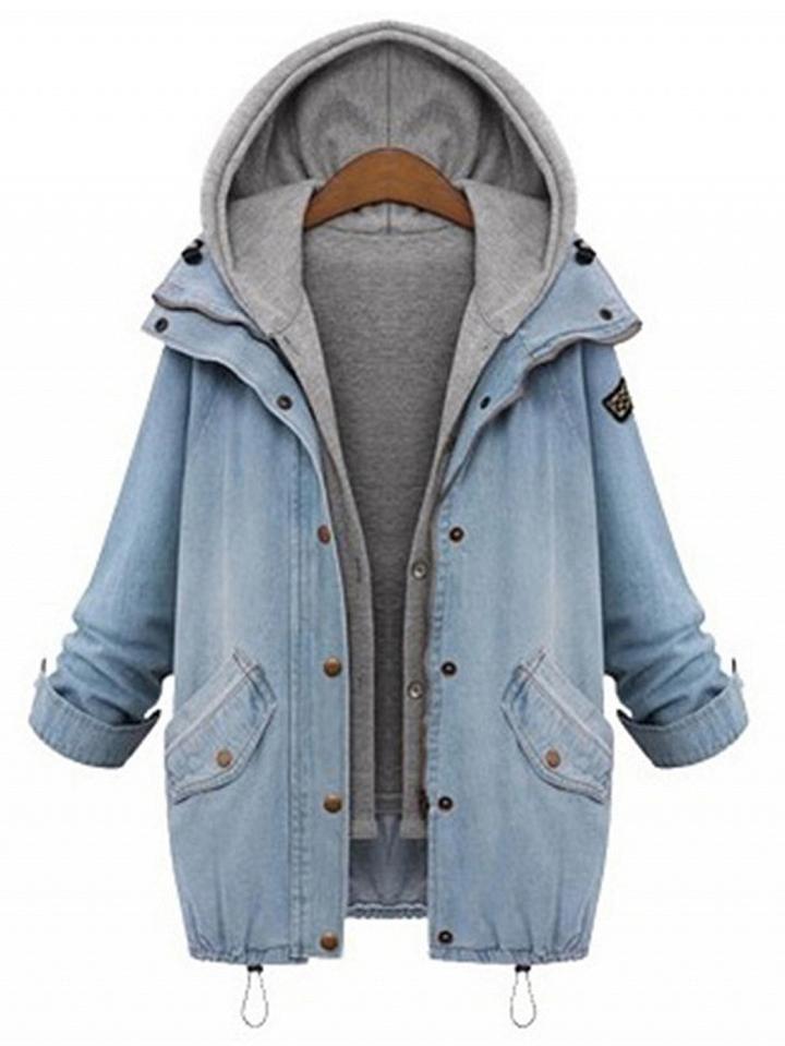 Choies Light Blue Waistcoat And Long Sleeve Denim Coat