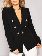 Choies Black Lapel Button Front Long Sleeve Blazer