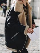 Choies Black Lapel Long Sleeve Chic Women Faux Shearling Biker Jacket