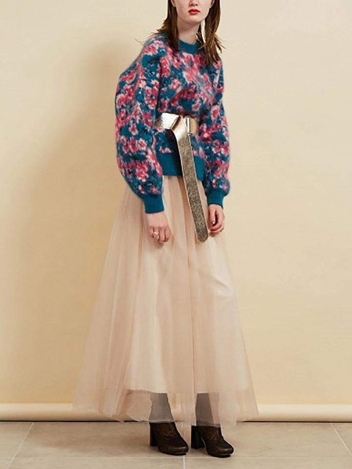 Choies Green Round Neck Floral Long Sleeve Jumper