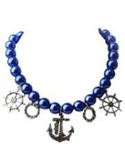 Choies Navy Pearly Anchor Pendant Necklace