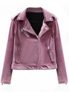 Choies Purple Velvet Lapel Zip Detail Biker Jacket