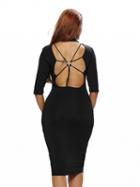 Choies Black Half Sleeve Strap Back Detail Midi Bodycon Dress