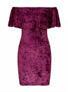 Choies Purple Off Shoulder Ruffle Velvet Bodycon Dress