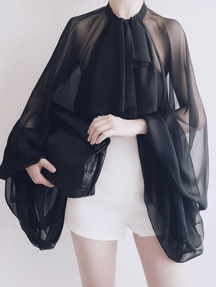 Choies Black Open Back Puff Sleeve Blouse