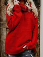 Choies Red High Neck Long Sleeve Chic Women Knit Sweater