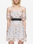 Choies Polychrome Off Shoulder Cutwork Daisy A-line Lace Mini Dress