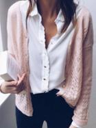 Choies Pink Cut Out Detail Long Sleeve Chic Women Knit Cardigan