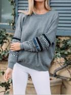 Choies Dark Gray Tassel And Frill Trim Panel Long Sleeve Women Sweatshirt