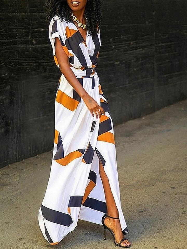 Choies Yellow Contrast Tie Waist Maxi Dress