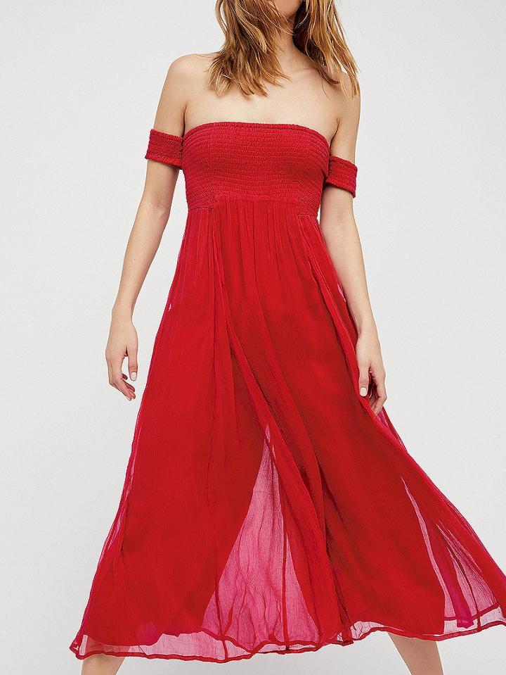 Choies Red Off Shoulder Lace Up Back Tassel Trim Jumpsuit