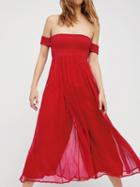 Choies Red Off Shoulder Lace Up Back Tassel Trim Jumpsuit