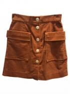 Choies Brown High Waist Button Placket Corduroy Skirt