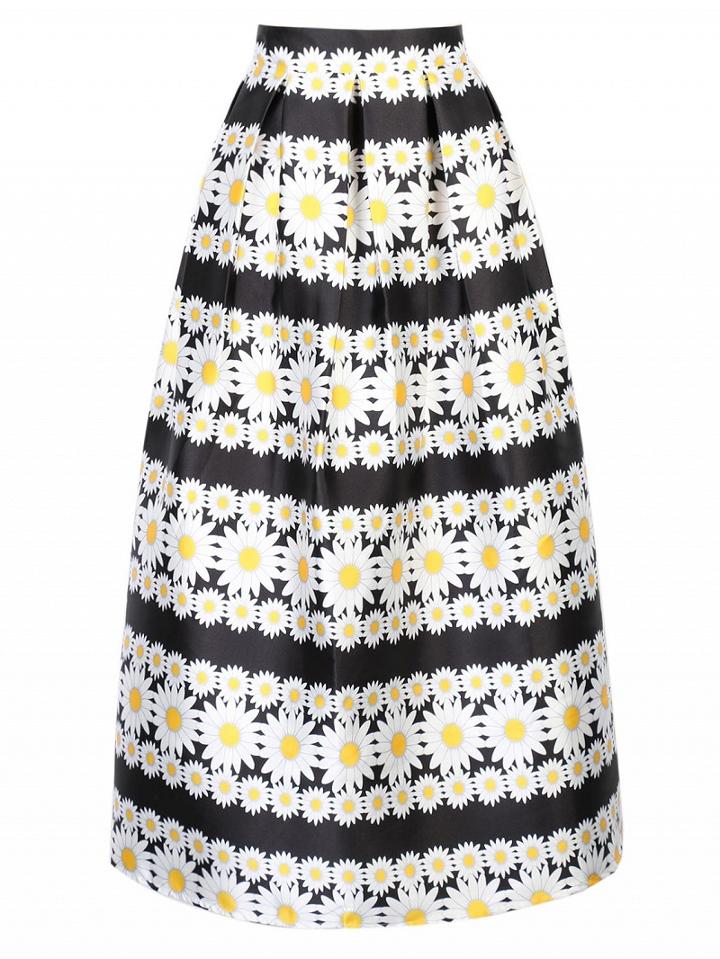 Choies Multicolor High Waist Daisy Print Midi Skirt