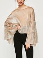 Choies Beige Sparkle Flare Sleeve Blouse Top