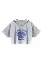 Choies Gray V-neck Letter Print T-shirt