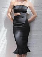 Choies Black Bandeau Fishtail Hem Chic Women Bodycon Midi Dress